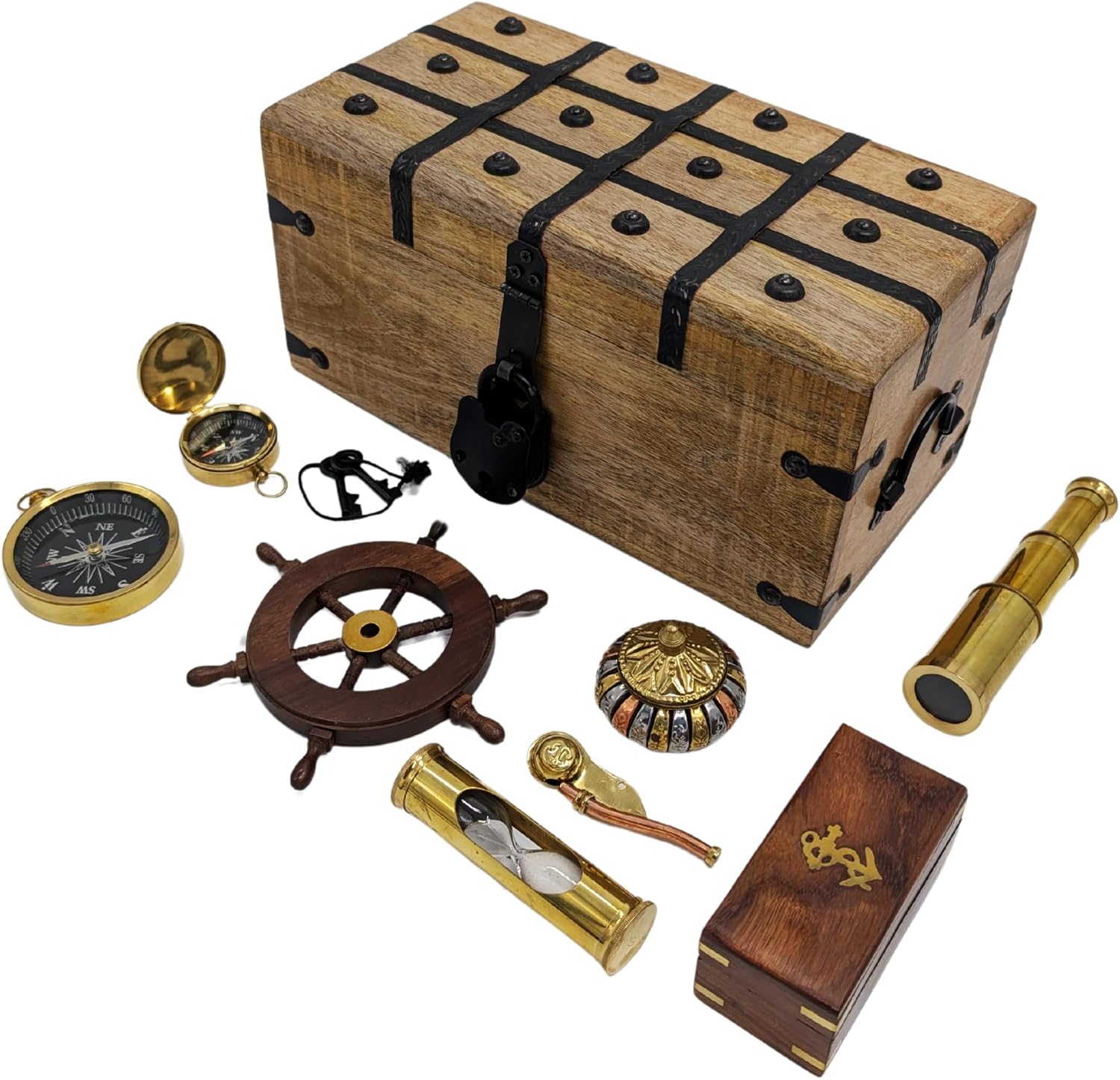 Handmade Wooden Pirate Chest Iron Lock Storage Box