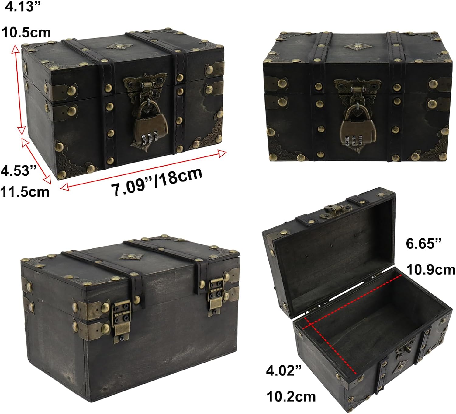 Gray Vintage Lockable Wooden Jewelry Treasure Chest