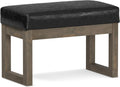 Distressed Black Vegan Leather Rectangle Ottoman Bench