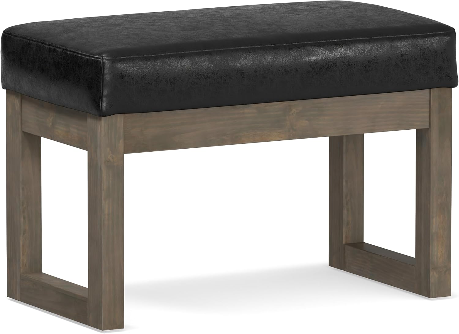 Distressed Black Vegan Leather Rectangle Ottoman Bench