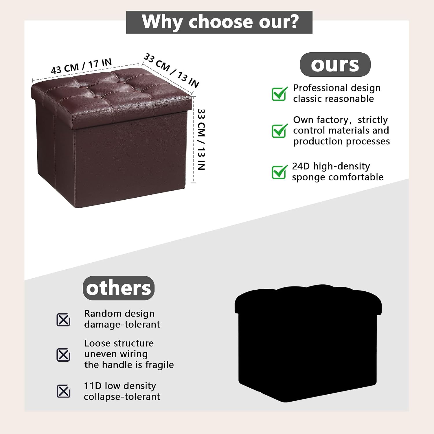Brown Folding Leather Storage Ottoman Footrest
