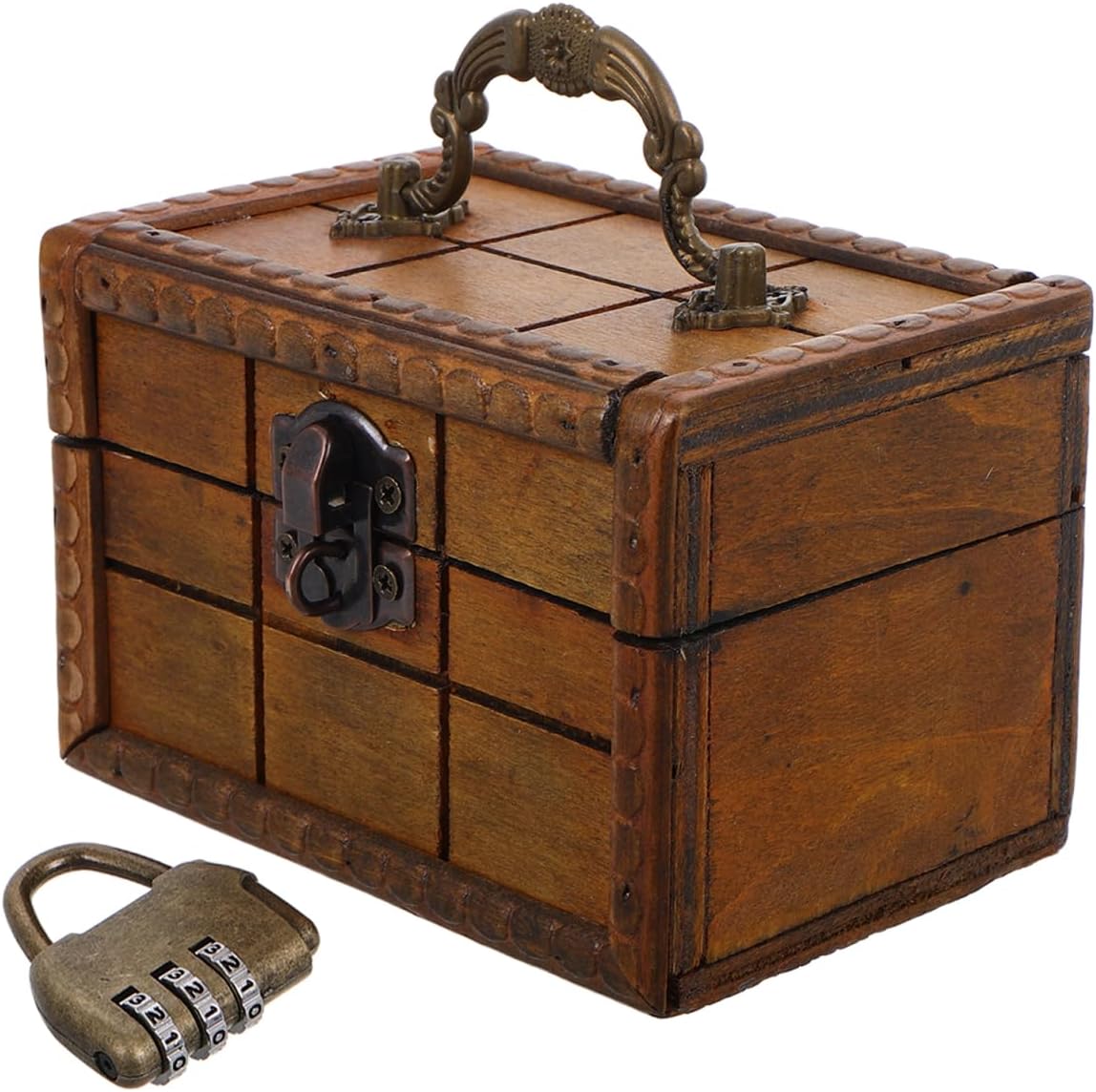 Mini Vintage Wooden Combination Lock Jewelry Storage Chest