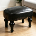 Black Leather Wood Rectangle Ottoman Footrest Stool