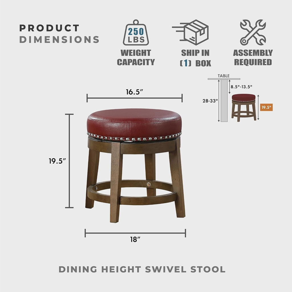 Red Faux Leather Wood Swivel Counter Stools Set