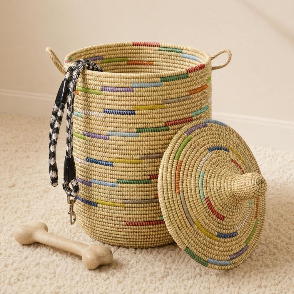 Colorful African Hooded Basket With Lid