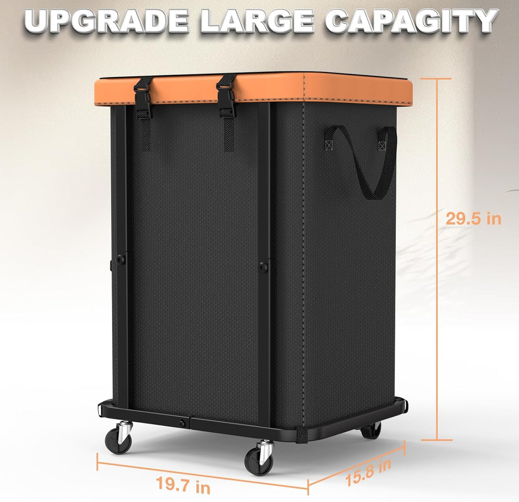 Black Wheeled Leather Patchwork 150L Laundry Hamper Cart