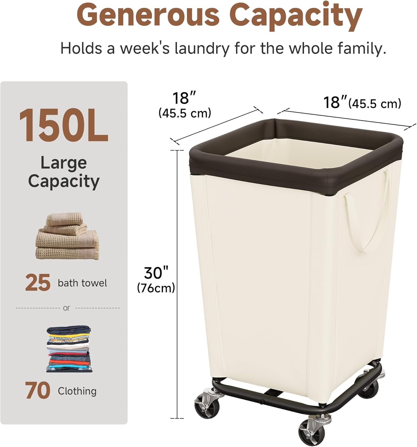 Beige Wheeled 160L Rolling Laundry Hamper Basket