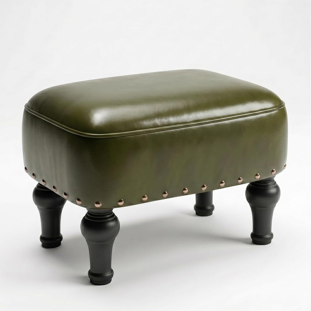 Green Leather Beechwood Storage Ottoman Footrest