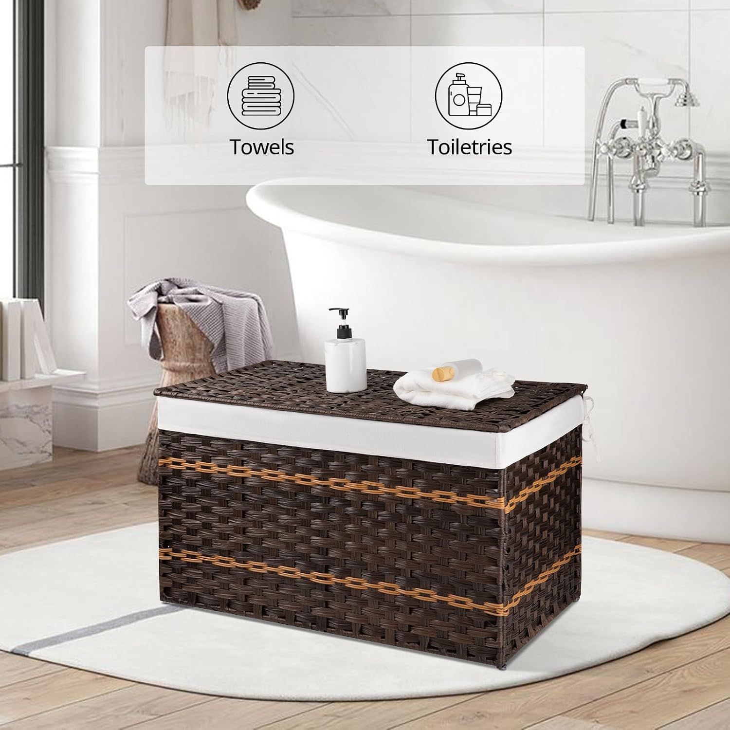 Brown Synthetic Wicker Storage Basket With Lid