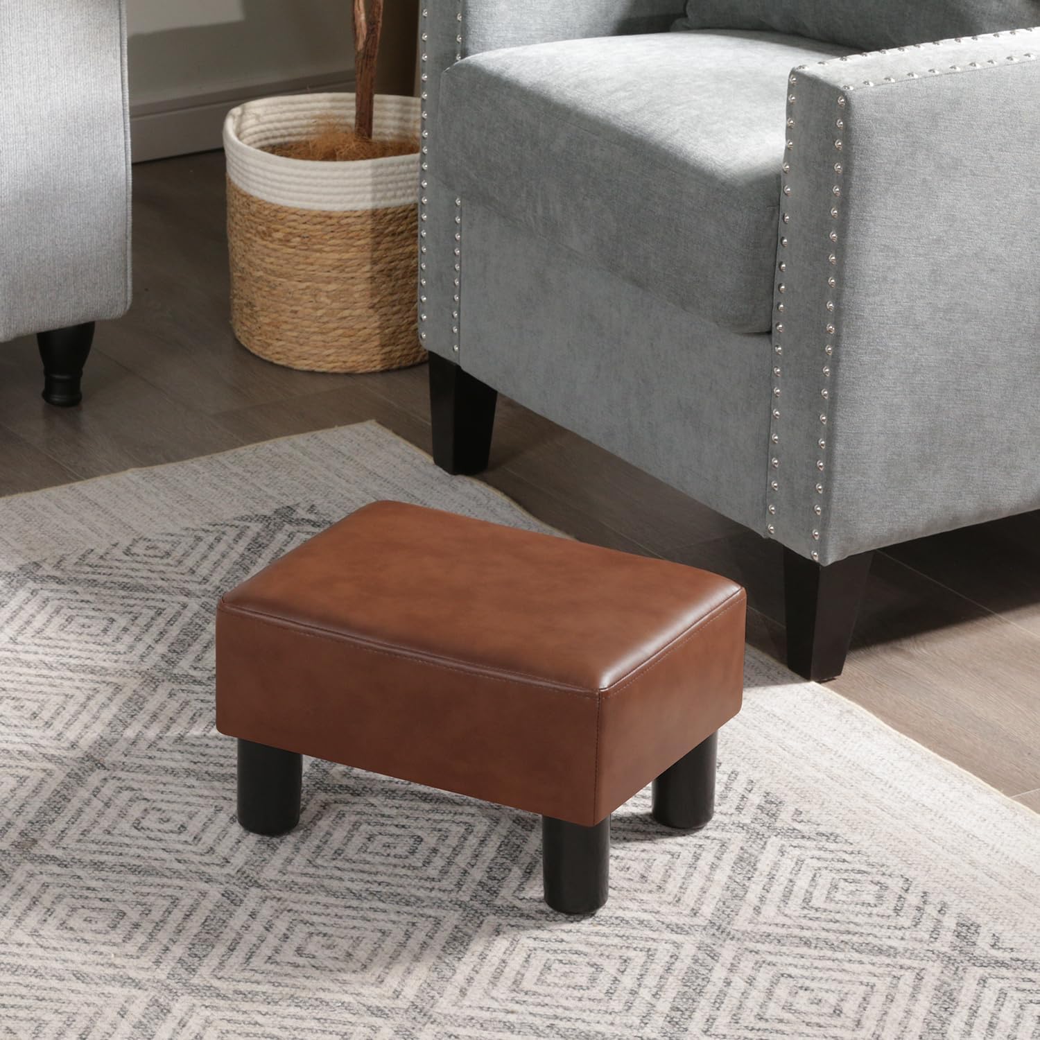 Gold Brown PU Leather Padded Ottoman Footrest