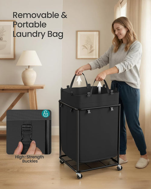 Black 170L Wheeled Steel Frame Laundry Hamper