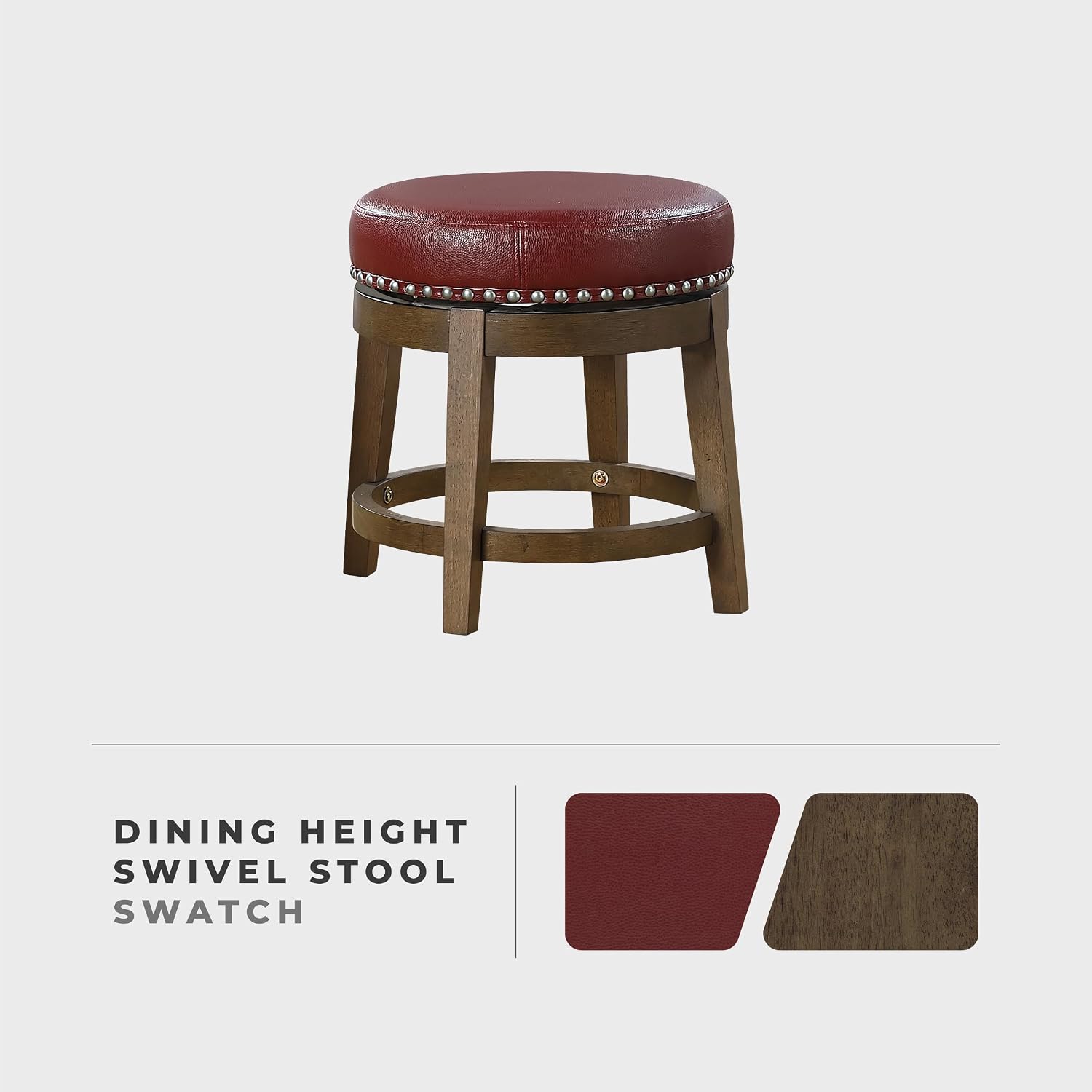 Red Faux Leather Wood Swivel Counter Stools Set