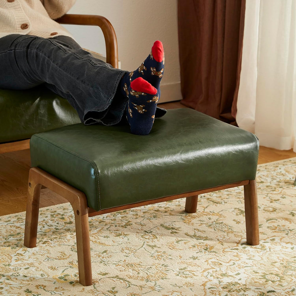Hunter Green Leatherette Wooden Frame Footrest Ottoman Bench