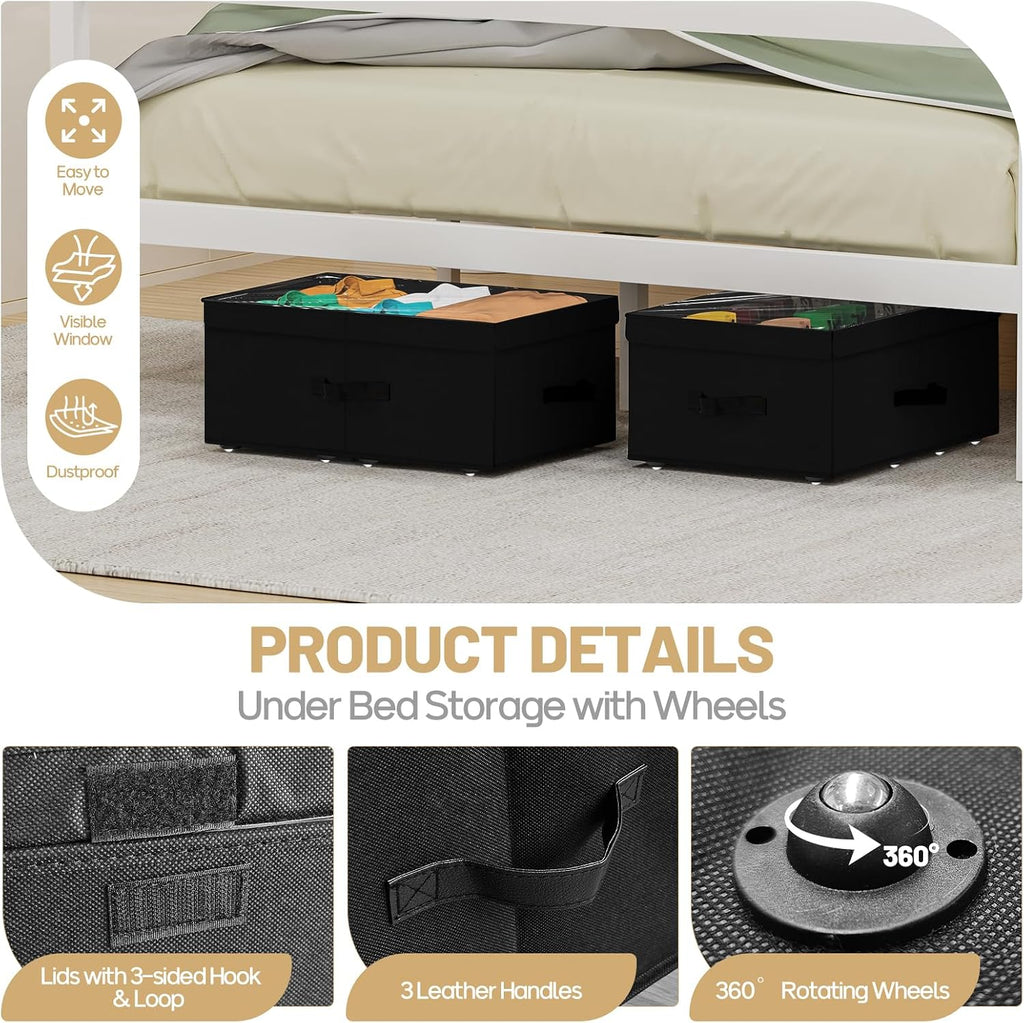 Black Wheeled Under Bed Storage Containers 2 Pack