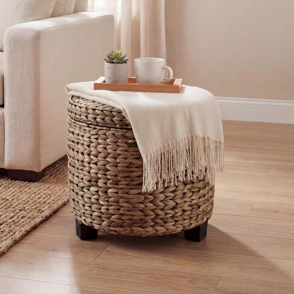 Brown Wash Water Hyacinth Storage Ottoman