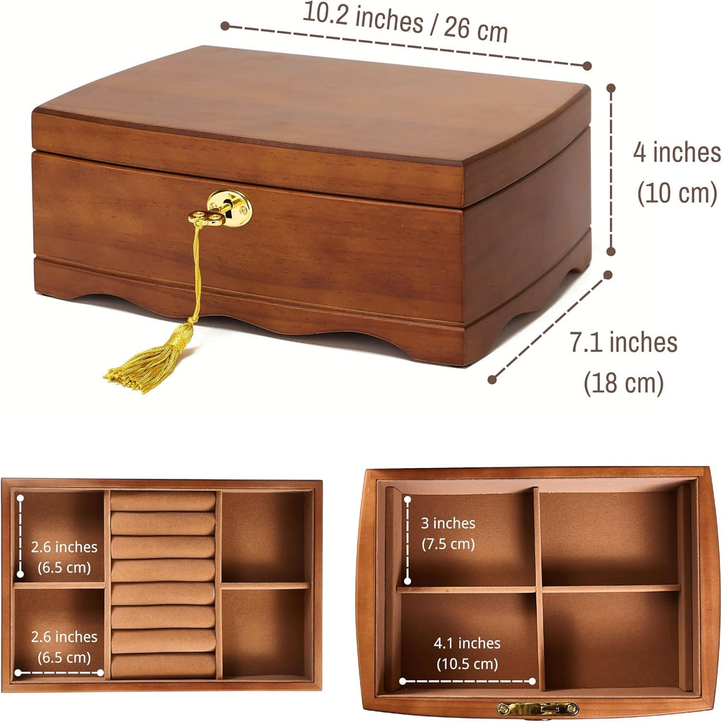 Brown Antique Lockable Wooden Jewelry Organizer Box