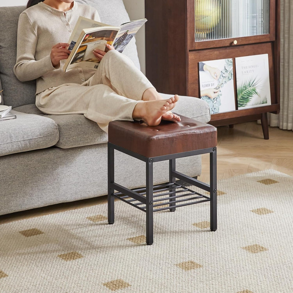Dark Brown PU Storage Vanity Ottoman Side Stool