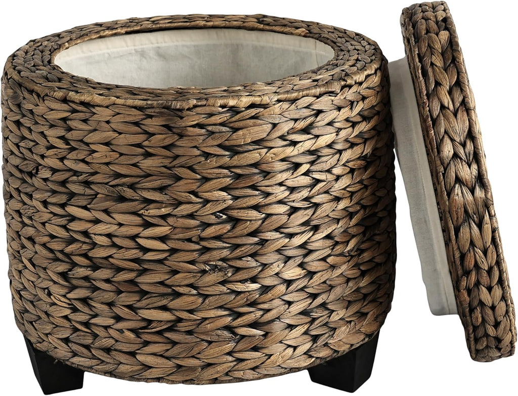 Brown Wash Water Hyacinth Storage Ottoman
