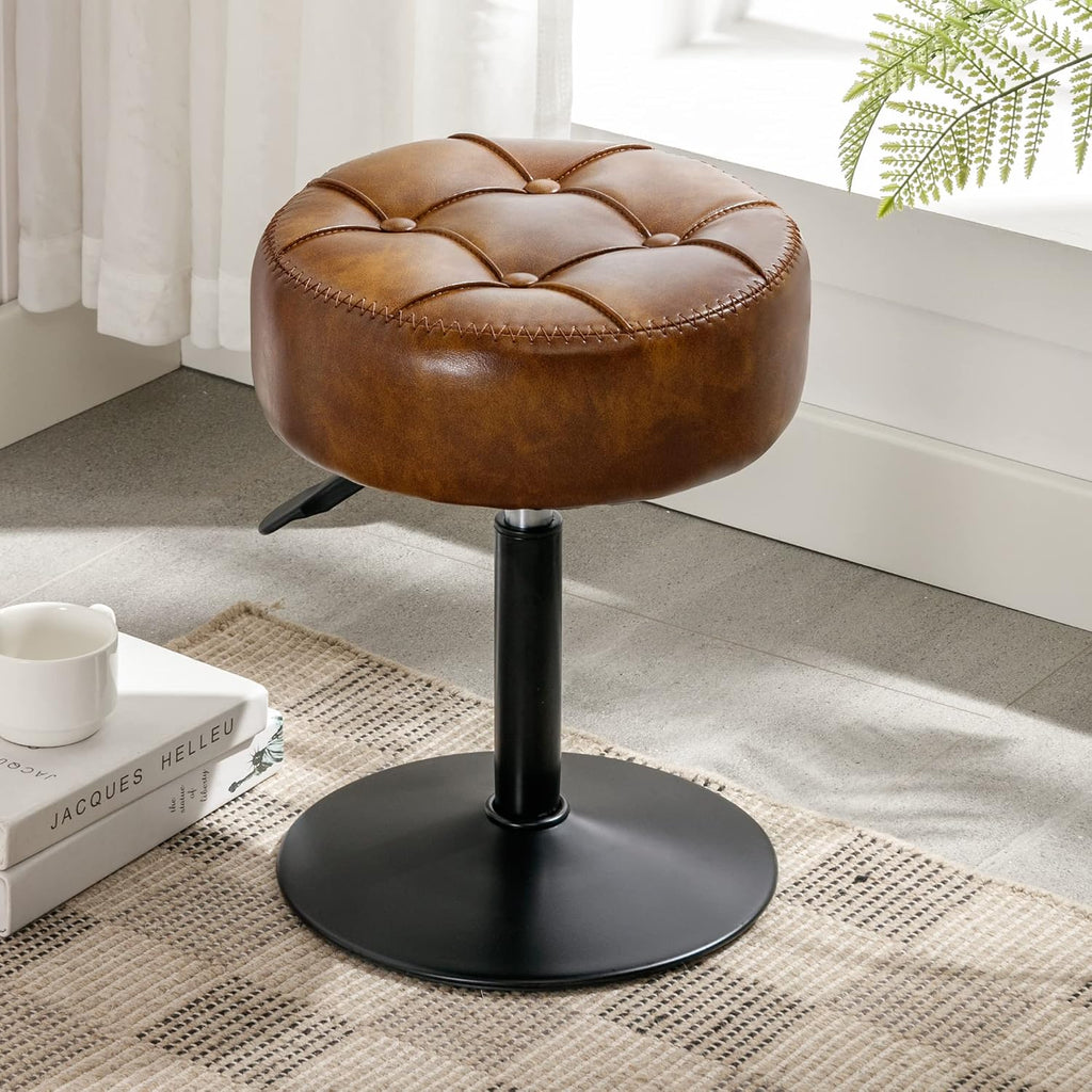 Brown Swivel Adjustable Faux Leather Vanity Stool