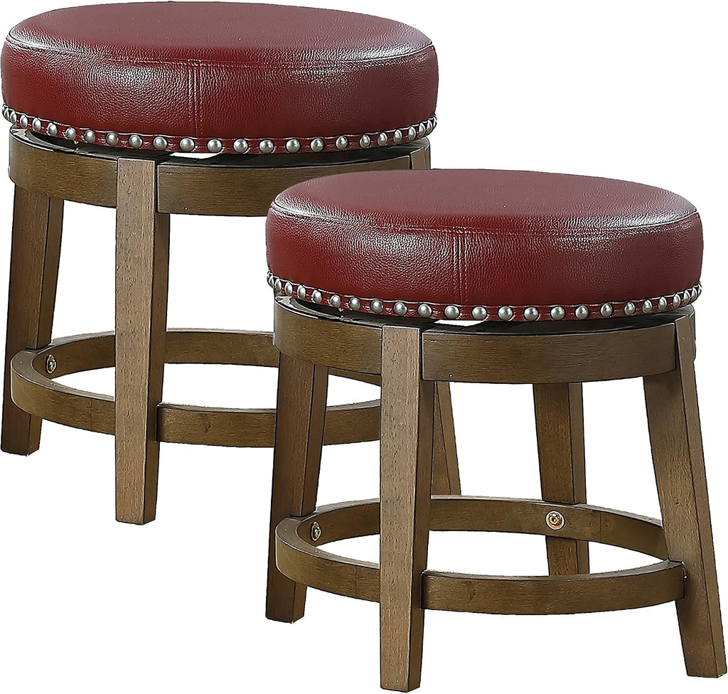 Red Faux Leather Wood Swivel Counter Stools Set