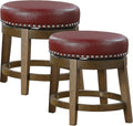 Red Faux Leather Wood Swivel Counter Stools Set