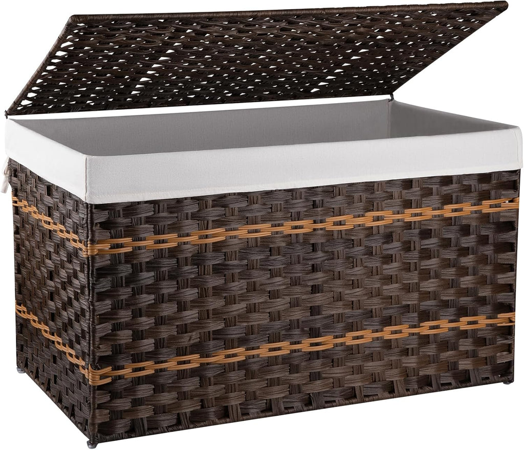 Brown Synthetic Wicker Storage Basket With Lid