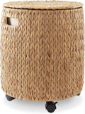 Natural Wheeled Round Water Hyacinth Storage Basket