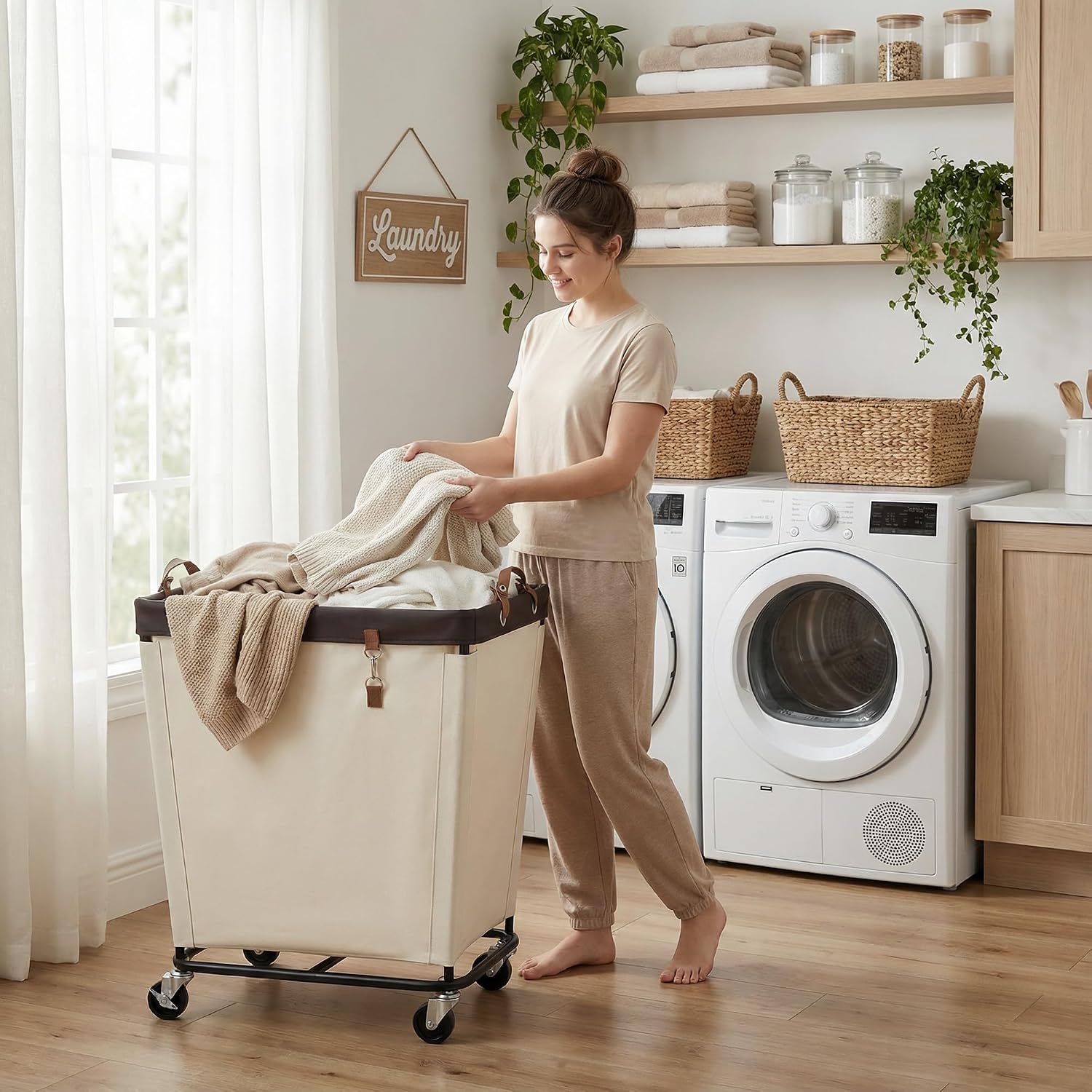 210L Wheeled Rolling Clothing Laundry Basket