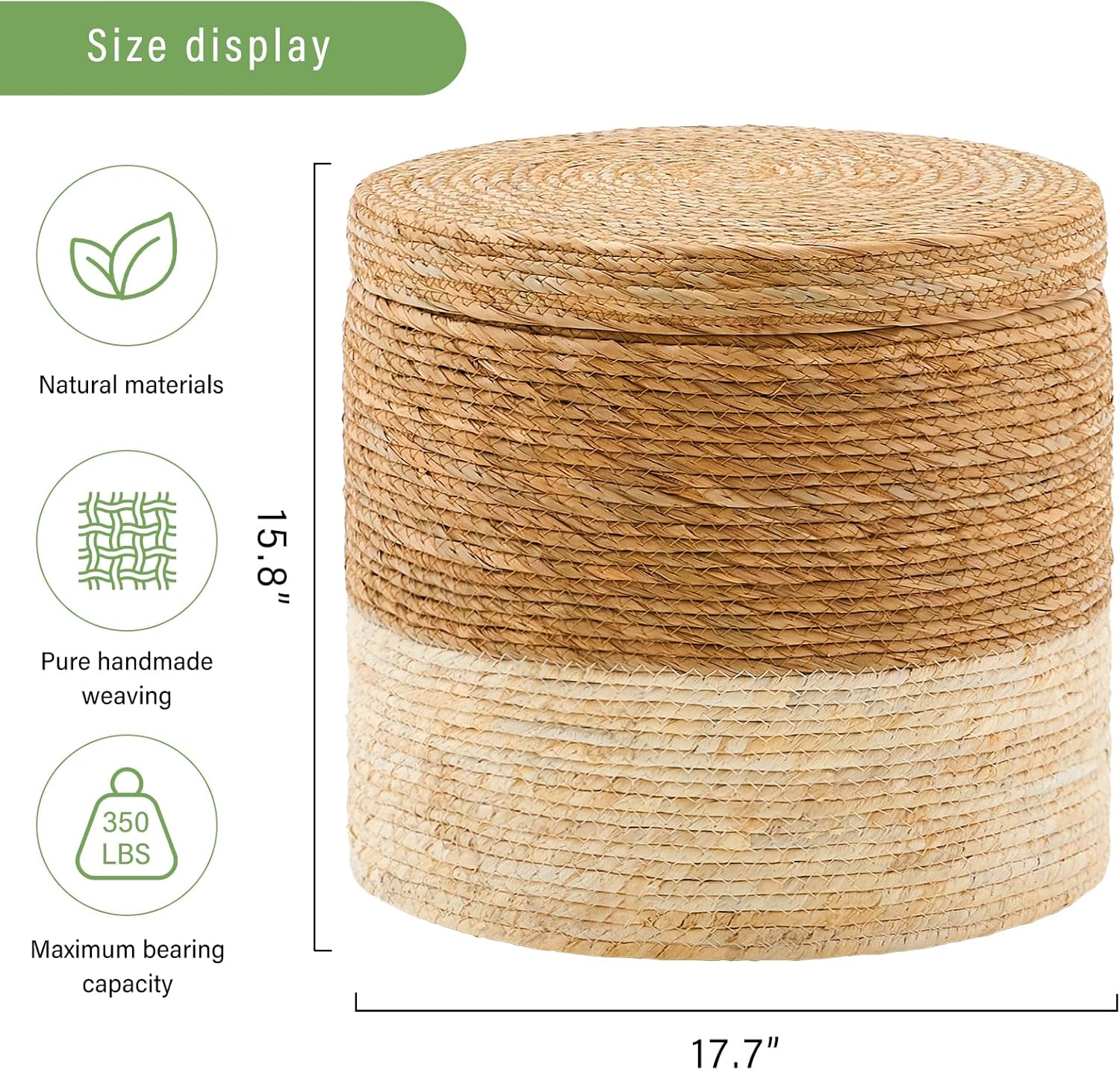 Boho Woven Straw Round Outdoor Pouf Ottoman
