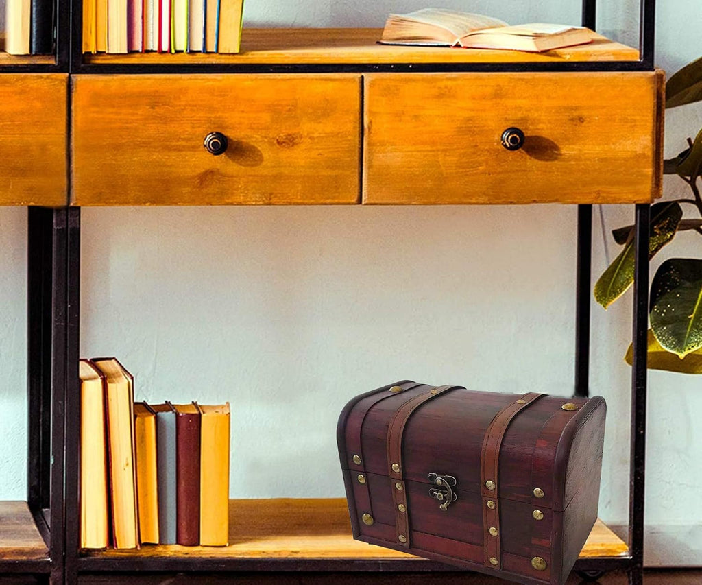 Handcrafted Wood Leather Lockable Treasure Storage Chest