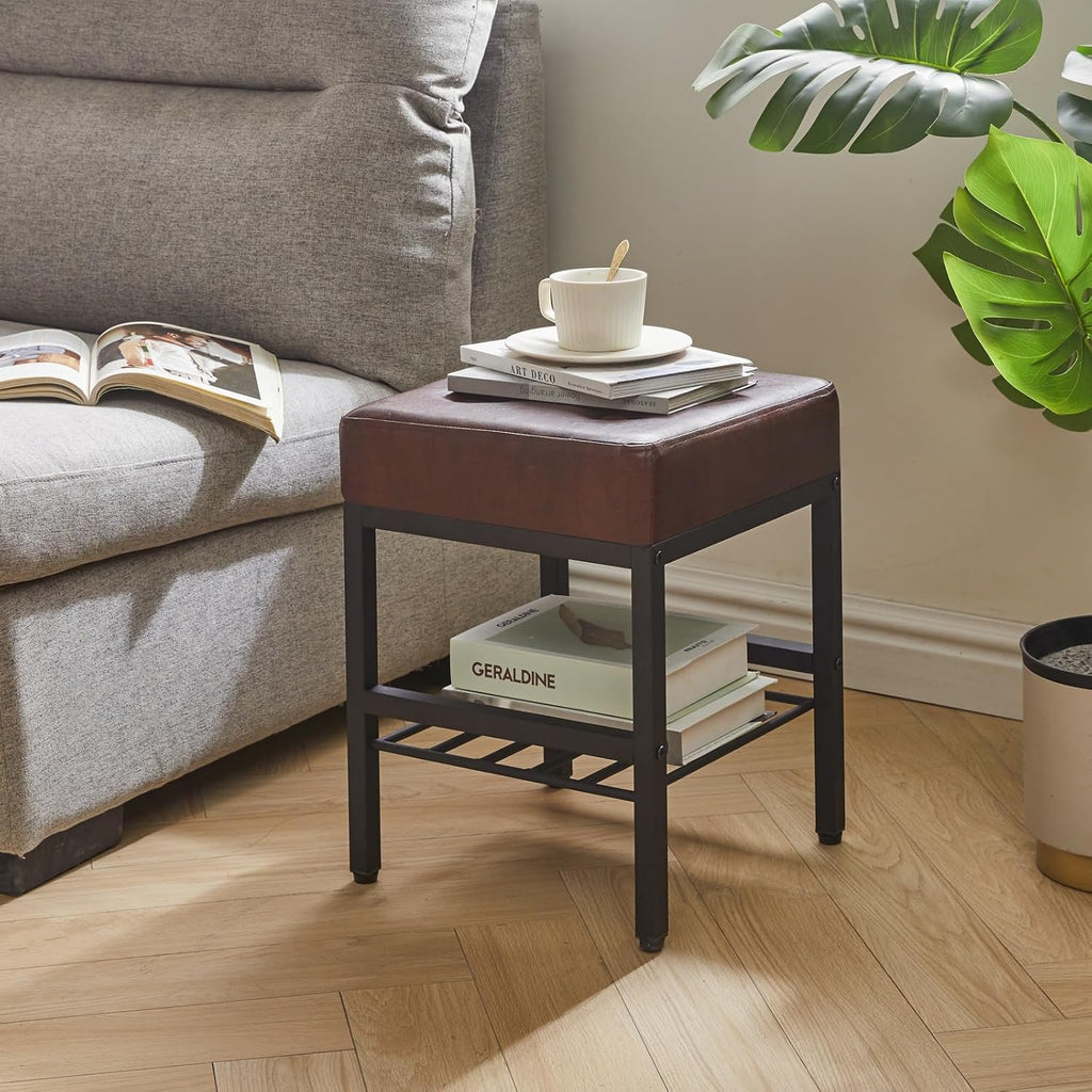 Dark Brown PU Storage Vanity Ottoman Side Stool