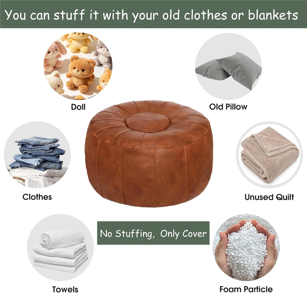 Light Brown Handmade Faux Leather Storage Pouf Ottoman