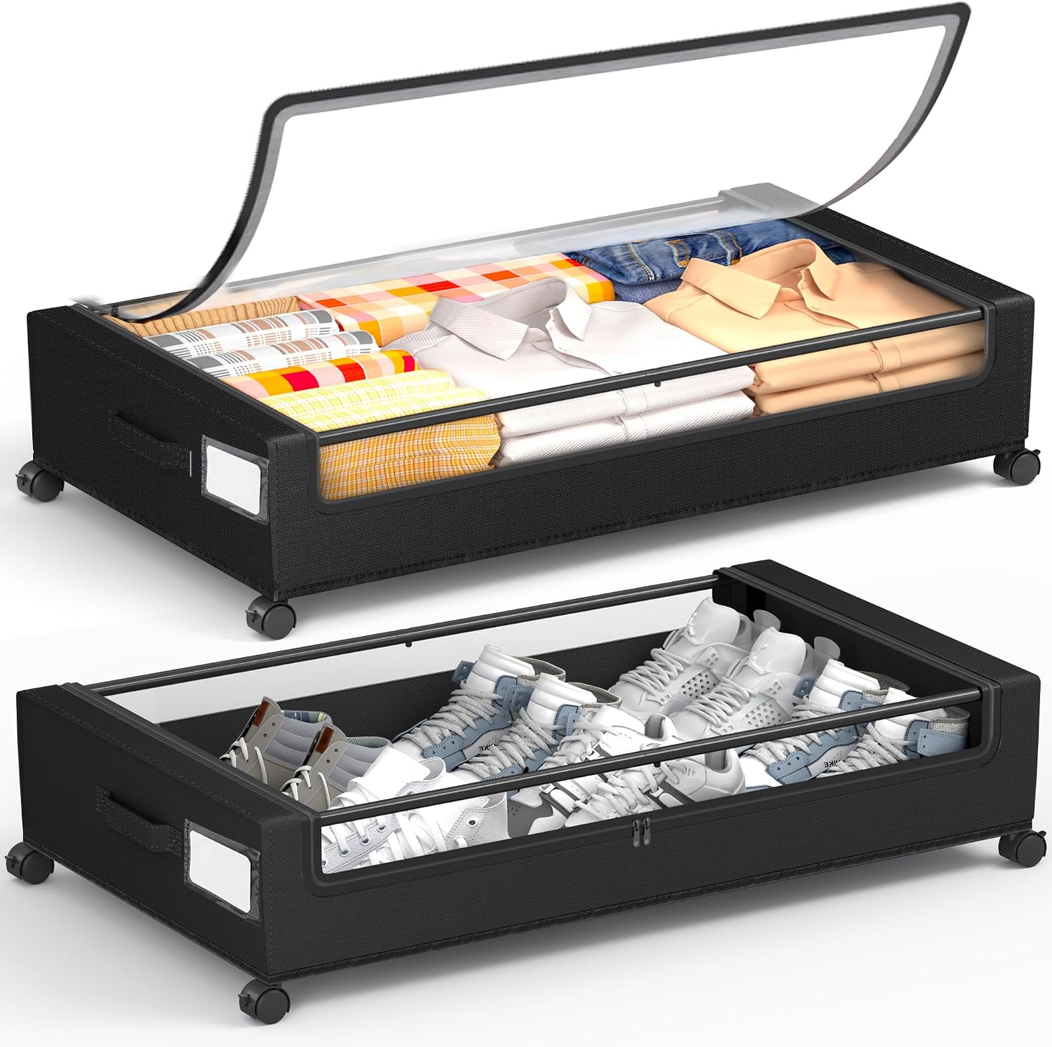 2 Pack 60L Wheeled Square Under Bed Storage Bins