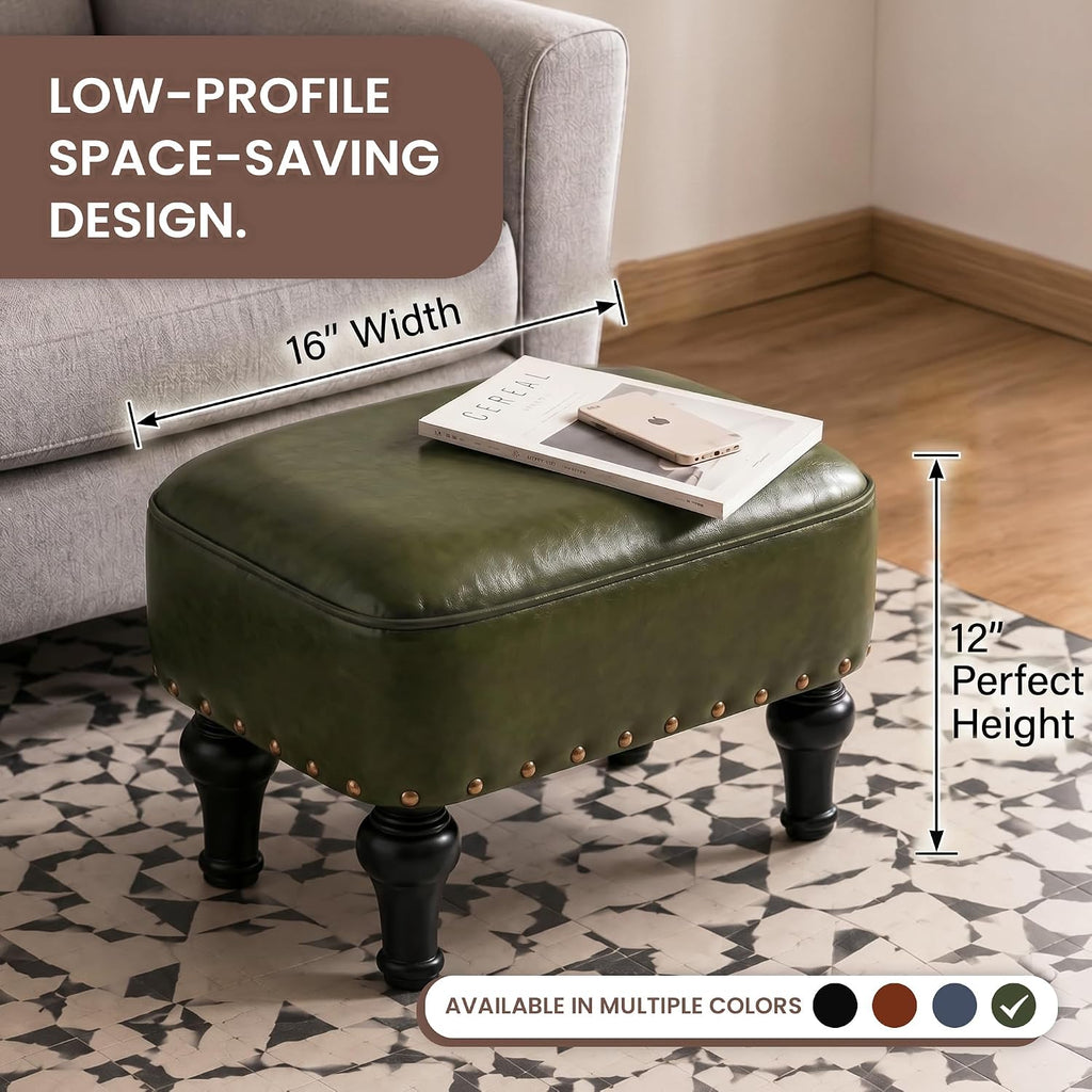 Green Leather Beechwood Storage Ottoman Footrest