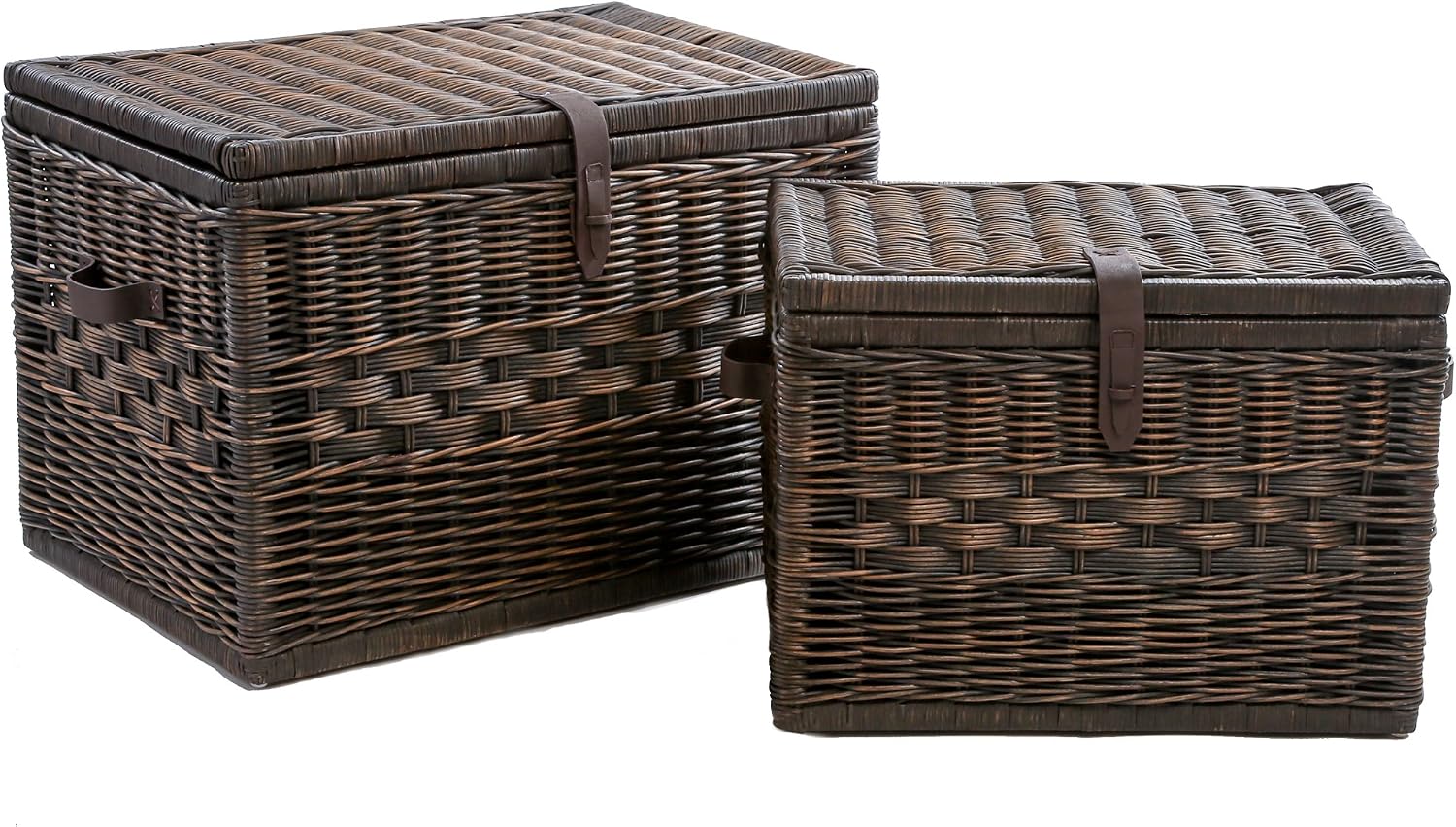 Antique Walnut Rattan Wicker Storage Trunk