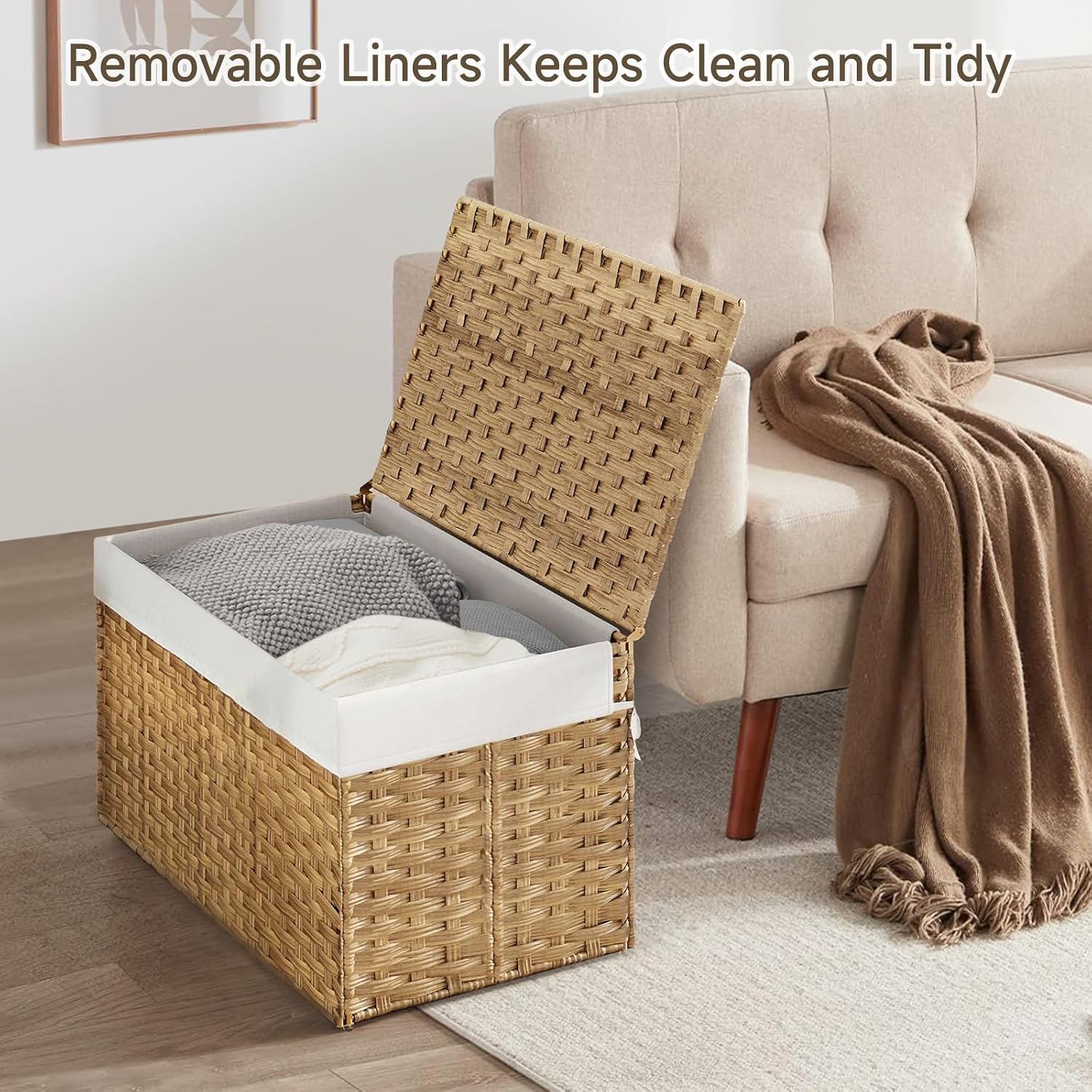Natural Rattan Storage Basket With Lid 180L