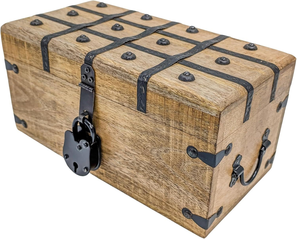 Handmade Wooden Pirate Chest Iron Lock Storage Box