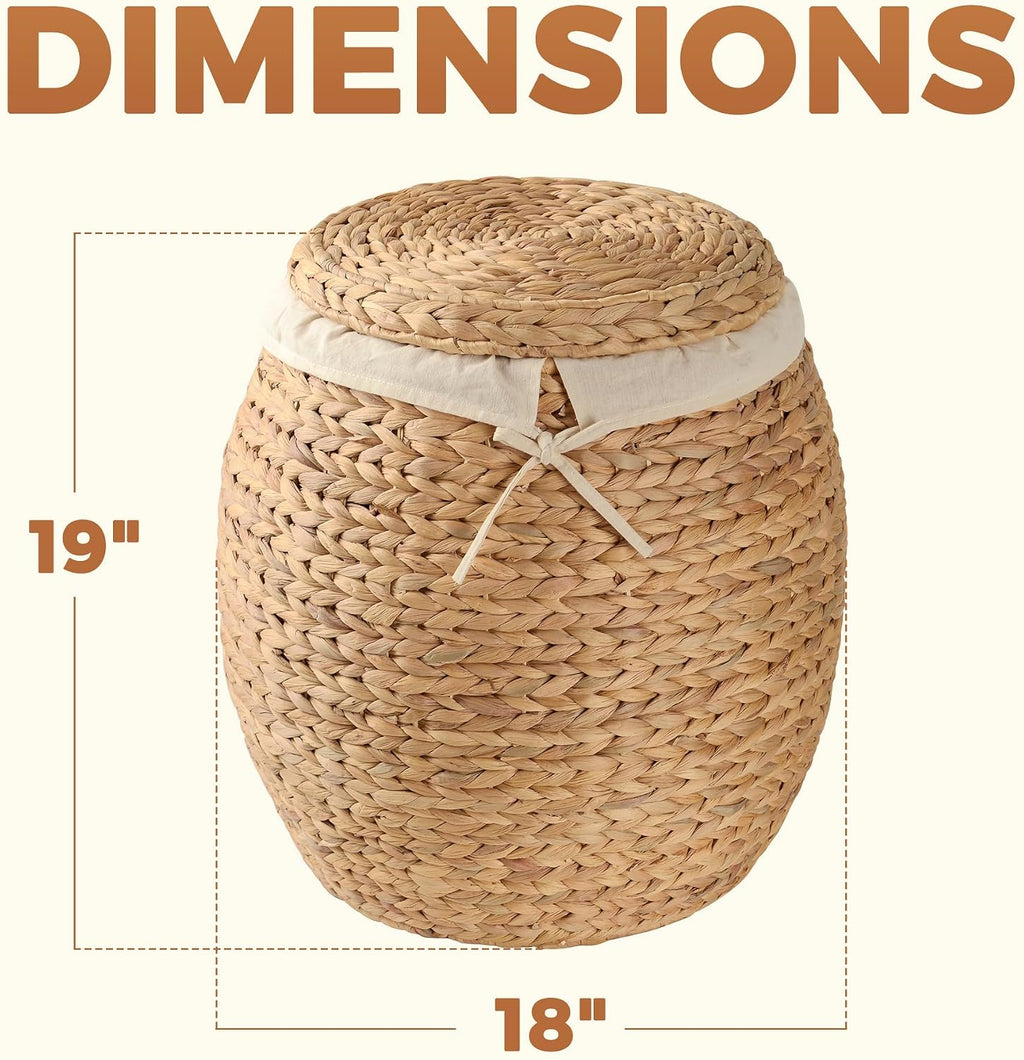 Round Water Hyacinth Storage Basket With Lid