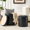 Black Tufted Faux Leather Round Storage Ottomans
