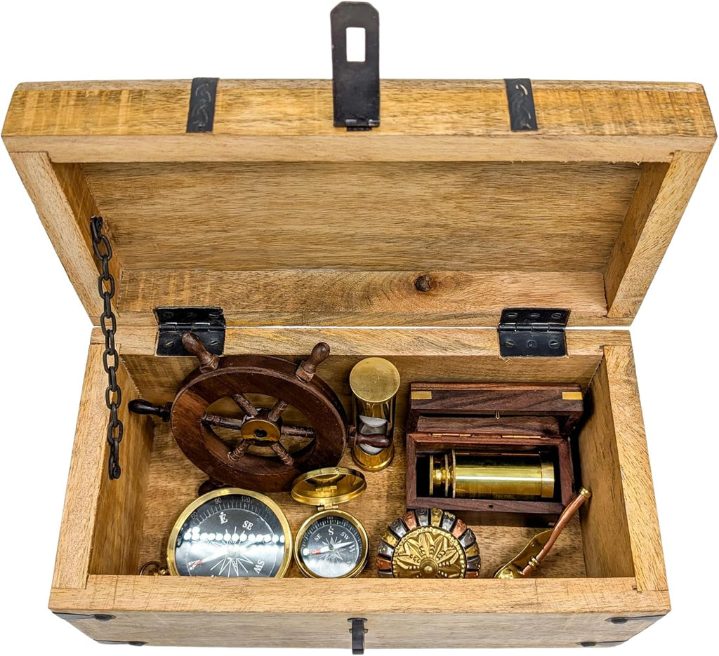 Handmade Wooden Pirate Chest Iron Lock Storage Box