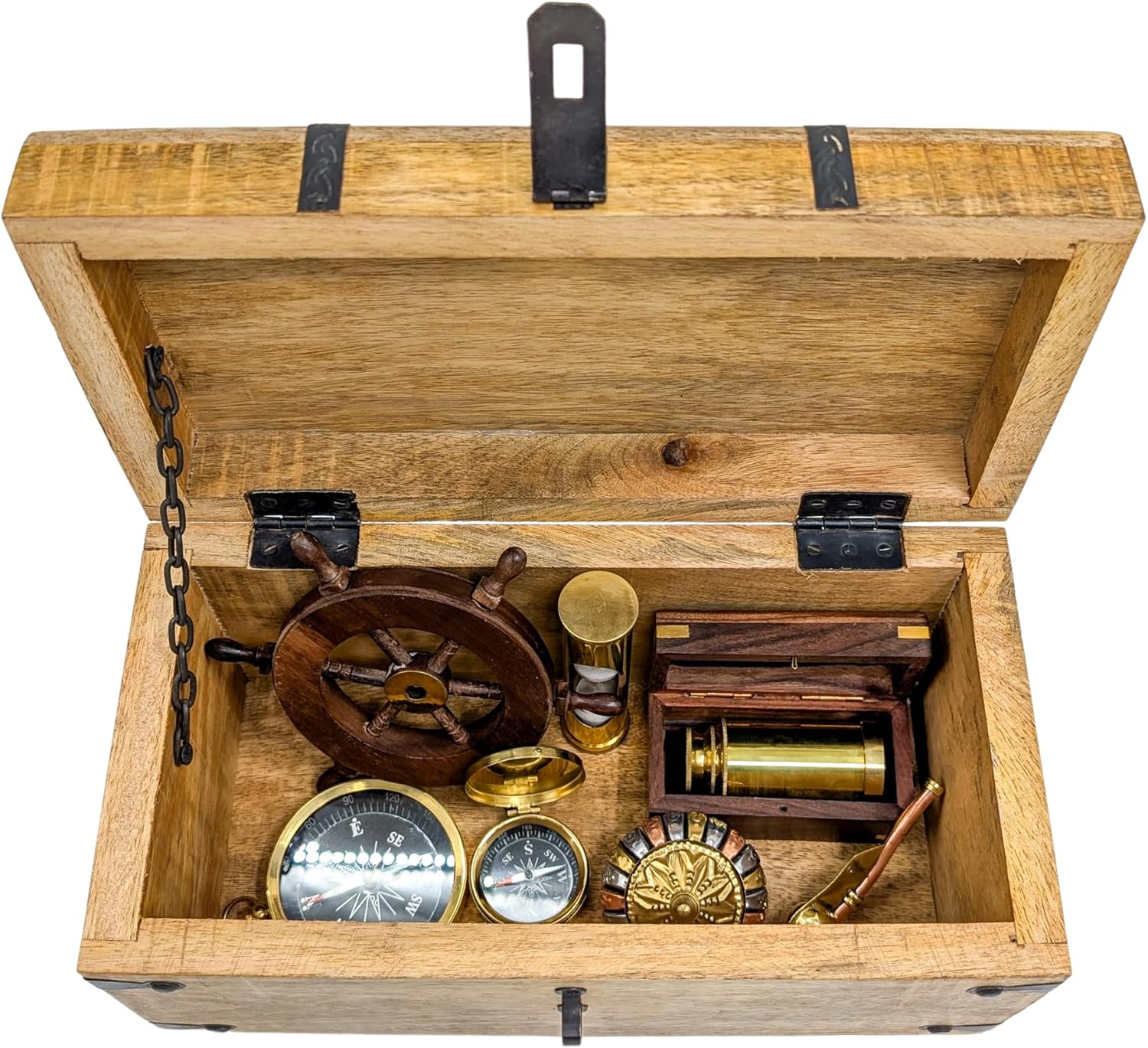 Handmade Wooden Pirate Chest Iron Lock Storage Box