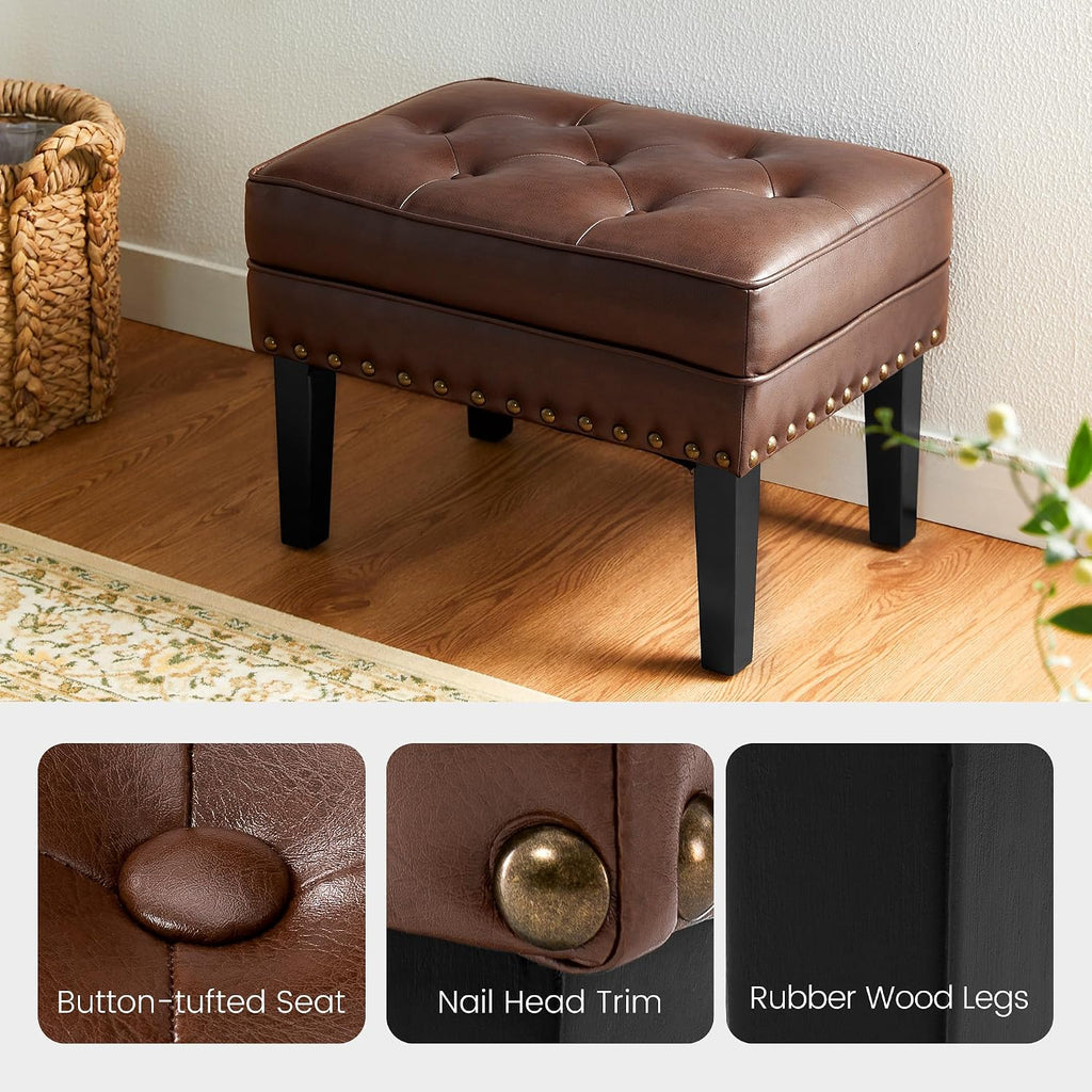 Vintage Tufted Faux Leather Square Ottoman Stools