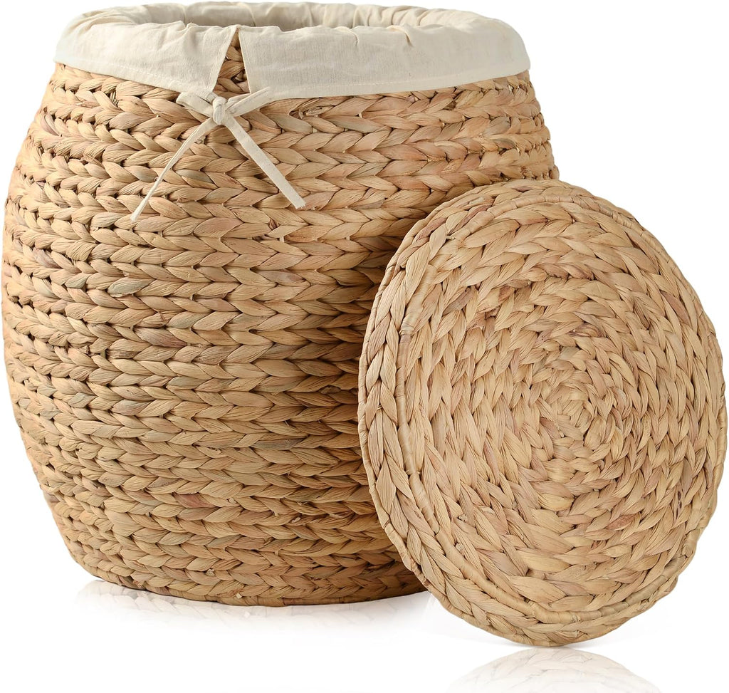 Round Water Hyacinth Storage Basket With Lid