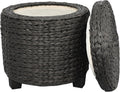 Black Water Hyacinth Storage Ottoman Wooden Legs