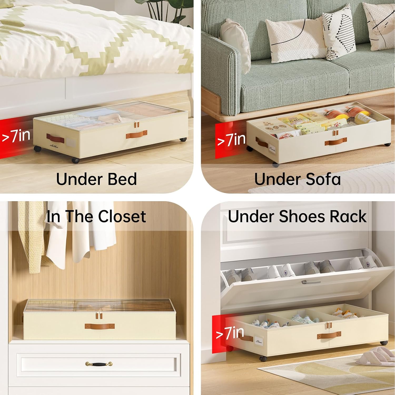 2 Pack Wheeled Under Bed Storage Bins Clear Lid