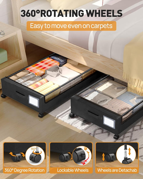 2 Pack 60L Wheeled Square Under Bed Storage Bins