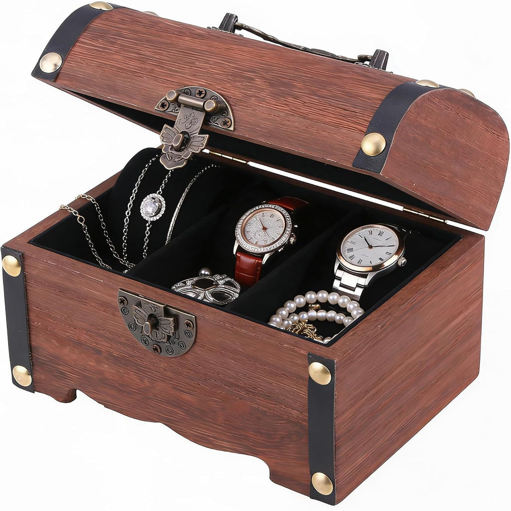 Retro Lockable Wooden Treasure Chest Coin Storage Box