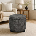 Black Water Hyacinth Storage Ottoman With Lid