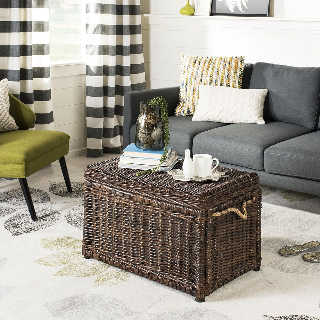 Collapsible Rattan Coastal Storage Trunk Brown