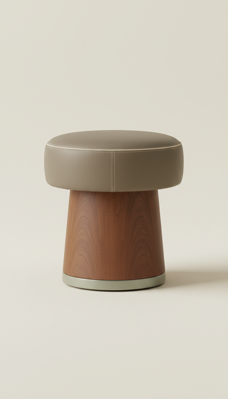 Leather-Topped Accent Stool with Contrast Stitching